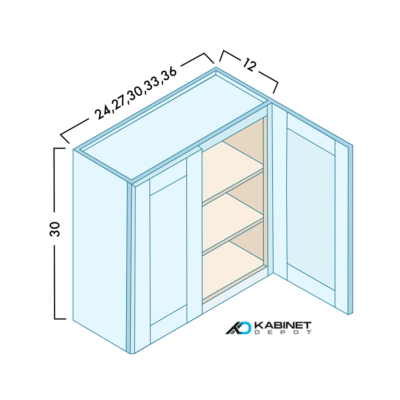 30" High Double Door Wall Cabinets diagram