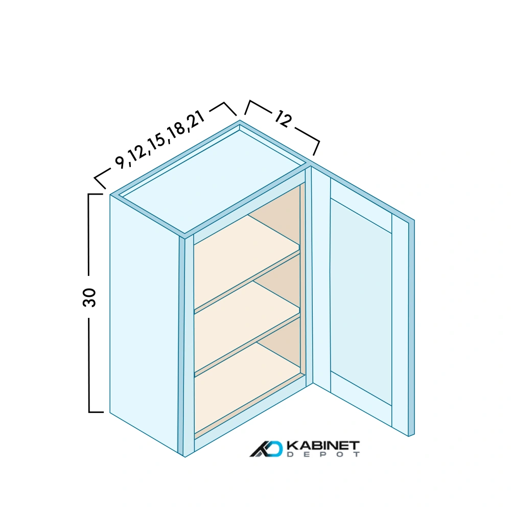 30" High Single Door Wall Cabinets diagram