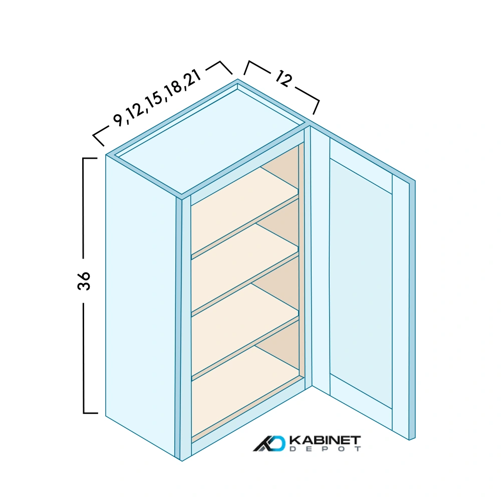 36" High Single Door Wall Cabinets diagram