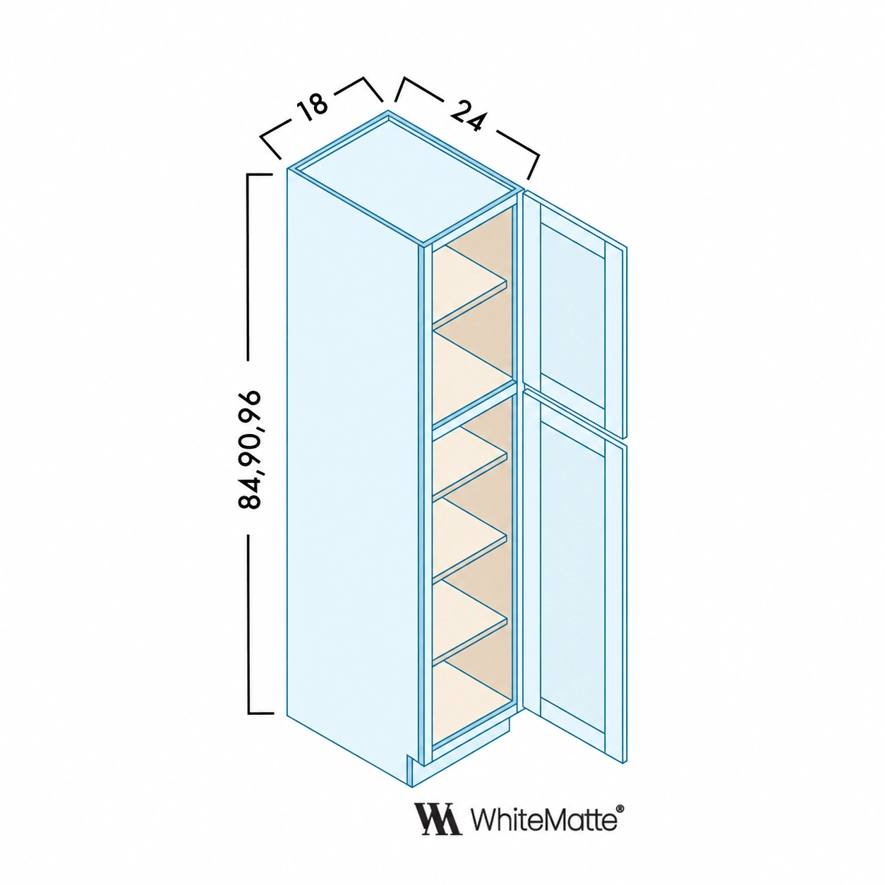 Single Door Tall Pantry Cabinets diagram